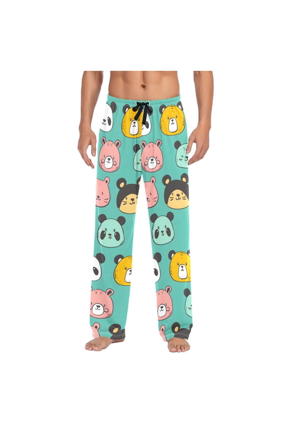 Cute Rabbits Panda Cats Men's Pajama Pants Cotton Long Sleepwear Lounge Pants 2XL