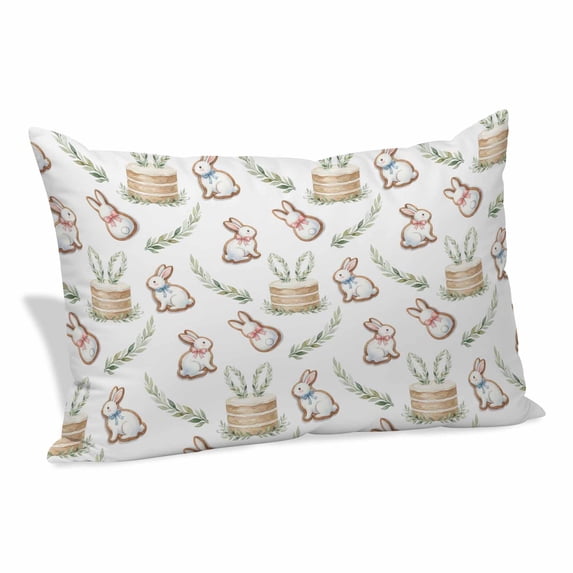 Cute Rabbits Pillow Covers, Linen Long Throw Pillow Case, Spring Eucalyptus Leaves Farmhouse Holiday Pillow Protector Decorative Cushion Cover for Living Room/Bedroom 24" x 36"