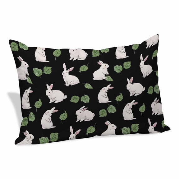 Cute Rabbits Pillow Covers Queen, Country Leaves Plants Cartoon Bunny Black Soft Brushed Microfiber Breathable Throw Pillow Covers, Decorative Pillowcase with Zipper for Couch Sofa Bedroom 20"x30"