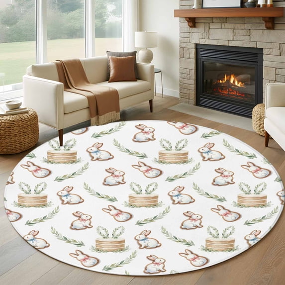 Cute Rabbits Round Area Rug 5Ft Washable Circle Rugs for Living Room ...