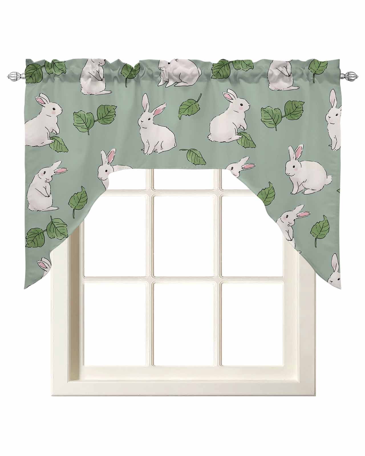 Cute Rabbits Swag Valances for Windows, Small Curtains Drapes, Green ...