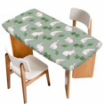 thumbnail image 1 of Cute Rabbits Table Cloths for 4 Foot Rectangle Tables, Green Farmhouse Leaves Plants Cartoon Bunny Patio Waterproof Elastic Fitted Tablecloths, Washable Rectangular Table Cover for Camping, 1 of 8