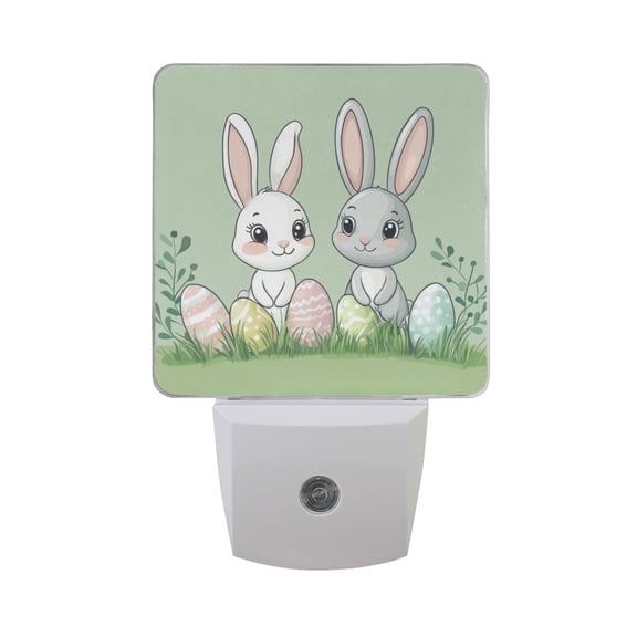Cute Rabbits and Easter Eggs LED Night Light with Smart Sensor Plug Into Wall Dusk to Dawn 2 packs