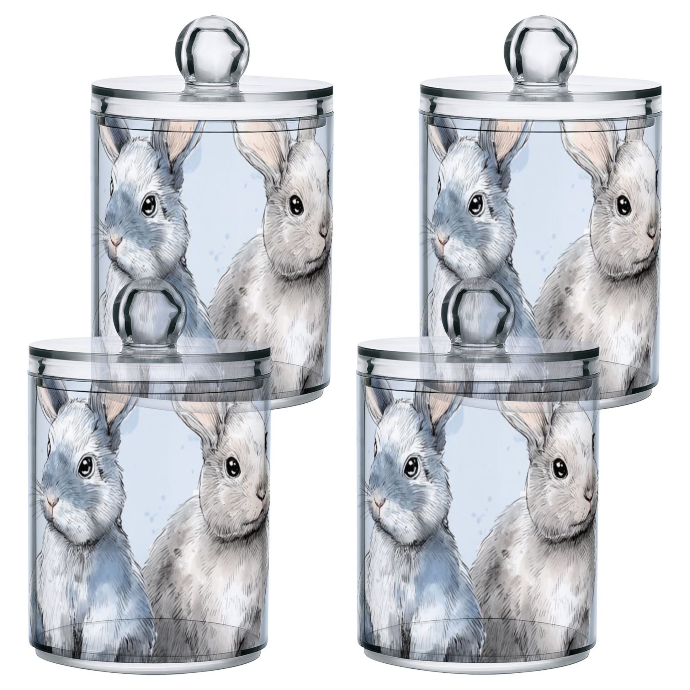 Plastic Sorting Rabbit Cute Rabbits in Blue Plaids Translucent Plastic Cans Storage Canisters ...