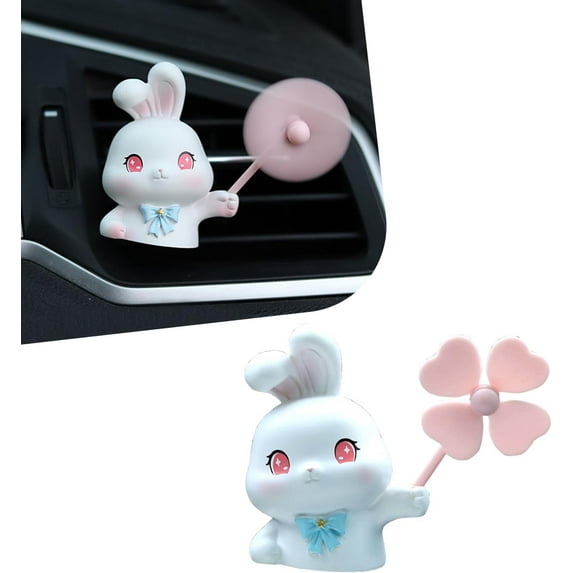 Cute Rabit Car Air Fresheners Vent Clips, Auto Outlet Vent Fresheners with Rotating Windmill, Creative Fan Air Outlet Clip Decoration with 2 Scented Pad, Universal Dashboard Trim Clip for Cars