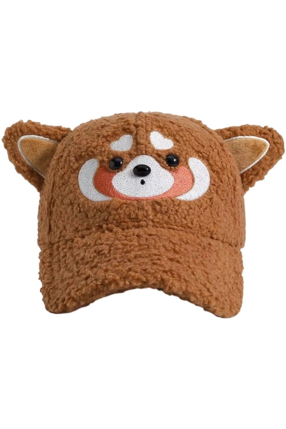 Cute Raccoon Baseball Cap Embroidered Lamb Velvet Baseball Hat, Autumn Winter Warm Casual Duckbill Hat for Women, Man