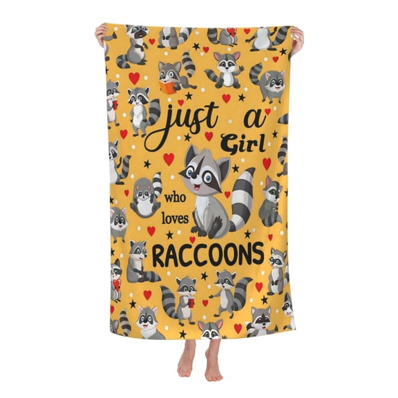 Cute Raccoon Bath Towel Soft and Highly Absorbent for Adults