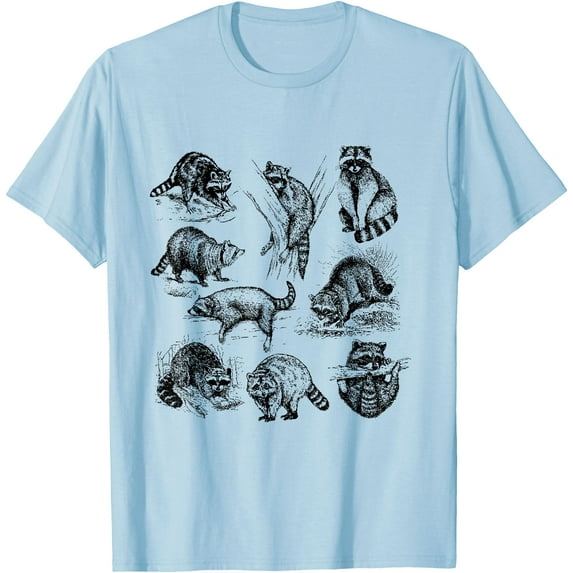 Cute Raccoon Drawing Racoon Portrait Sketch Wild Trash Panda Unisex T-Shirt for Men Women Kids Toddler,Light Blue Color,Size YL