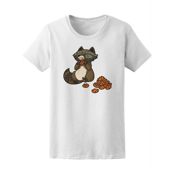 Cute Raccoon Eating Cookies T-Shirt Women -Image by Shutterstock, Female Large