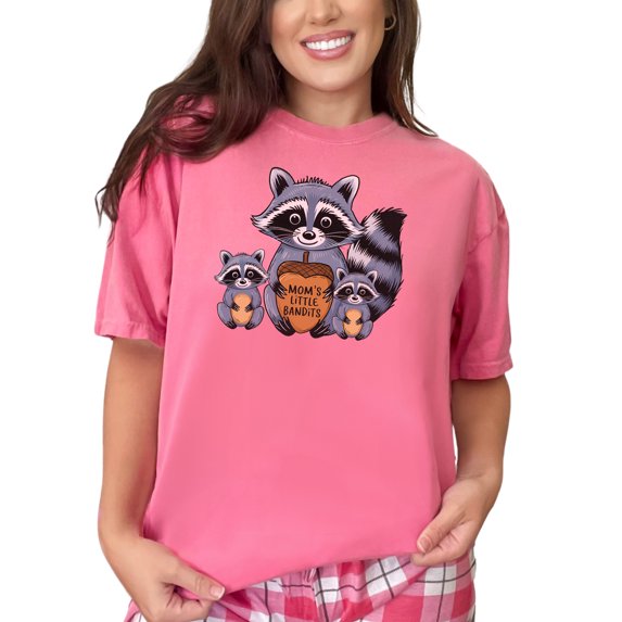 Cute Raccoon Family Graphic Tee, Mom's Little Bandits Design, Fun Animal Lover T-Shirt, Adorable Racoon Illustration Shirt, Crunchberry Comfort Colors T-Shirt, Medium