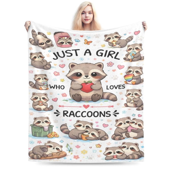 Cute Raccoon Lover Blanket Kawaii Raccoon Girl Adorable Raccoon Cartoon Soft Cozy Throw Blanket for Couch Bed Birthday Christmas Gift 50x40