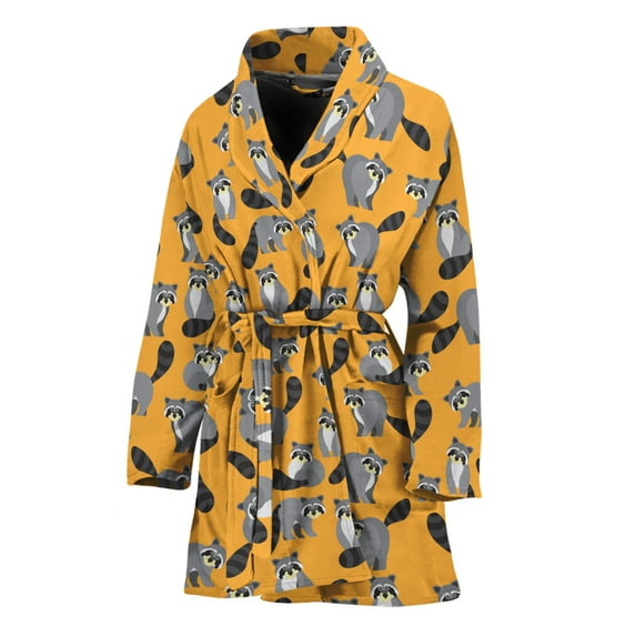 Cute Raccoon Pattern Women Bathrobe One Size Univeral Fits, Raccoon Wide Animal Fashion Lightweight Plush Fleece Long Robe For Women