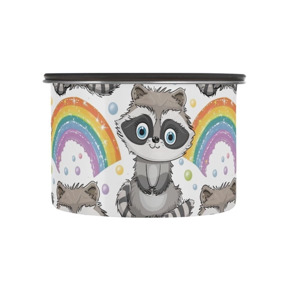 Cute Raccoon Rainbow Cartoon Airtight Coffee Bean Canister 17oz Food Storage Containers with Lids For Gournd, Tea, Sugar, Flour, Rice, Cereal, Candy Cookie Jar