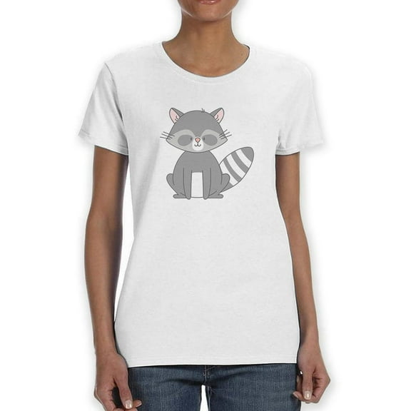 Cute Raccoon Sitting Sketch T-Shirt Women -Image by Shutterstock, Female Small