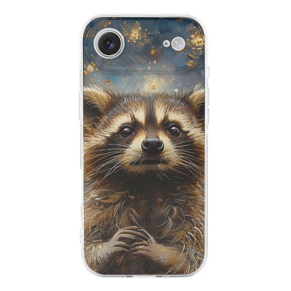 Cute Raccoon Sky Art Phone Case Compatible with iPhone 17 Air TPU Transparent Shockproof Cover