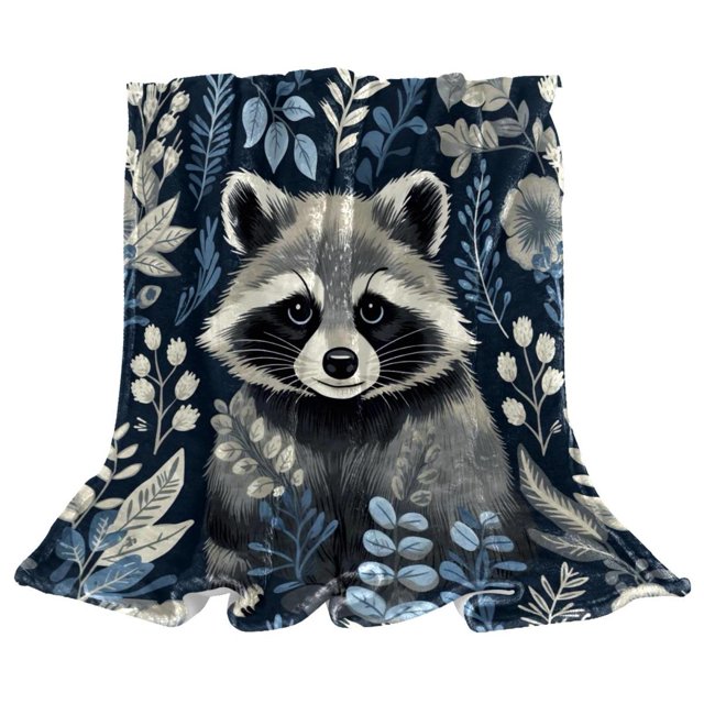 Cute Raccoon Soft Throw Blanket Cozy Fleece Sofa Bed Couch Blankets for