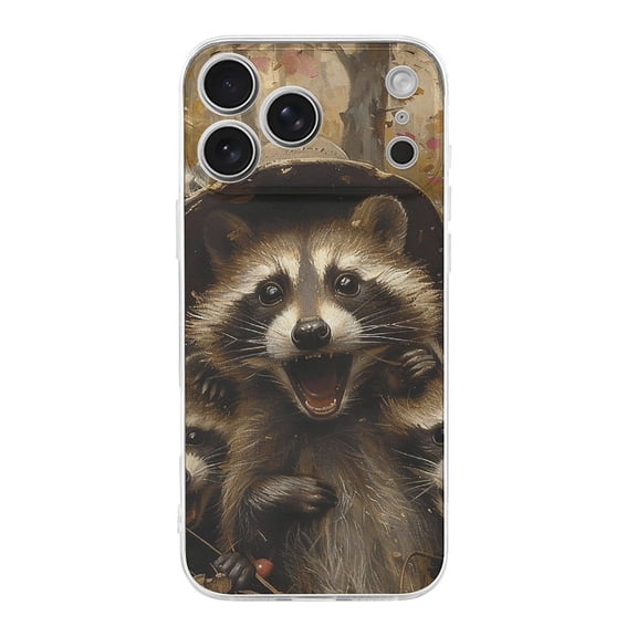 Cute Raccoon Vintage Art Phone Case Compatible with iPhone 17 Pro Max TPU Transparent Shockproof Cover