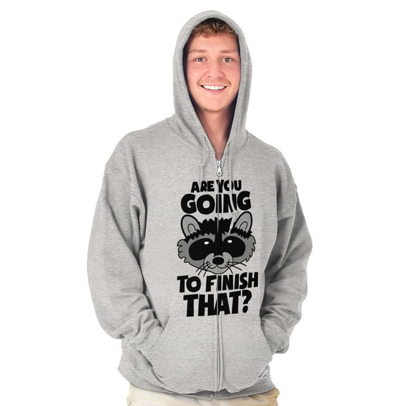 Cute Raccoon You Going to Finish That Unisex Fleece Graphic Zip Up Hoodie Brisco Brands 4X
