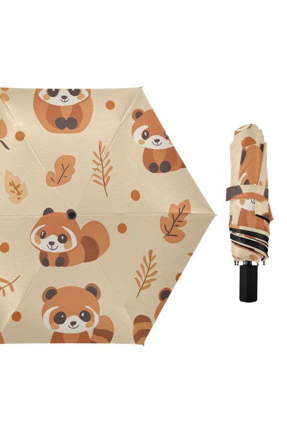 Cute Raccoons Autumn Leaves All Weather Umbrella Triple Folding Parasol 6 Ribs UV Protection Portable
