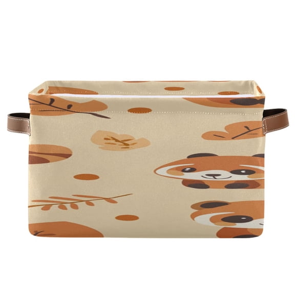 Cute Raccoons Autumn Leaves Square Storage Bins with Handles Collapsible Containing Box 1 Pack
