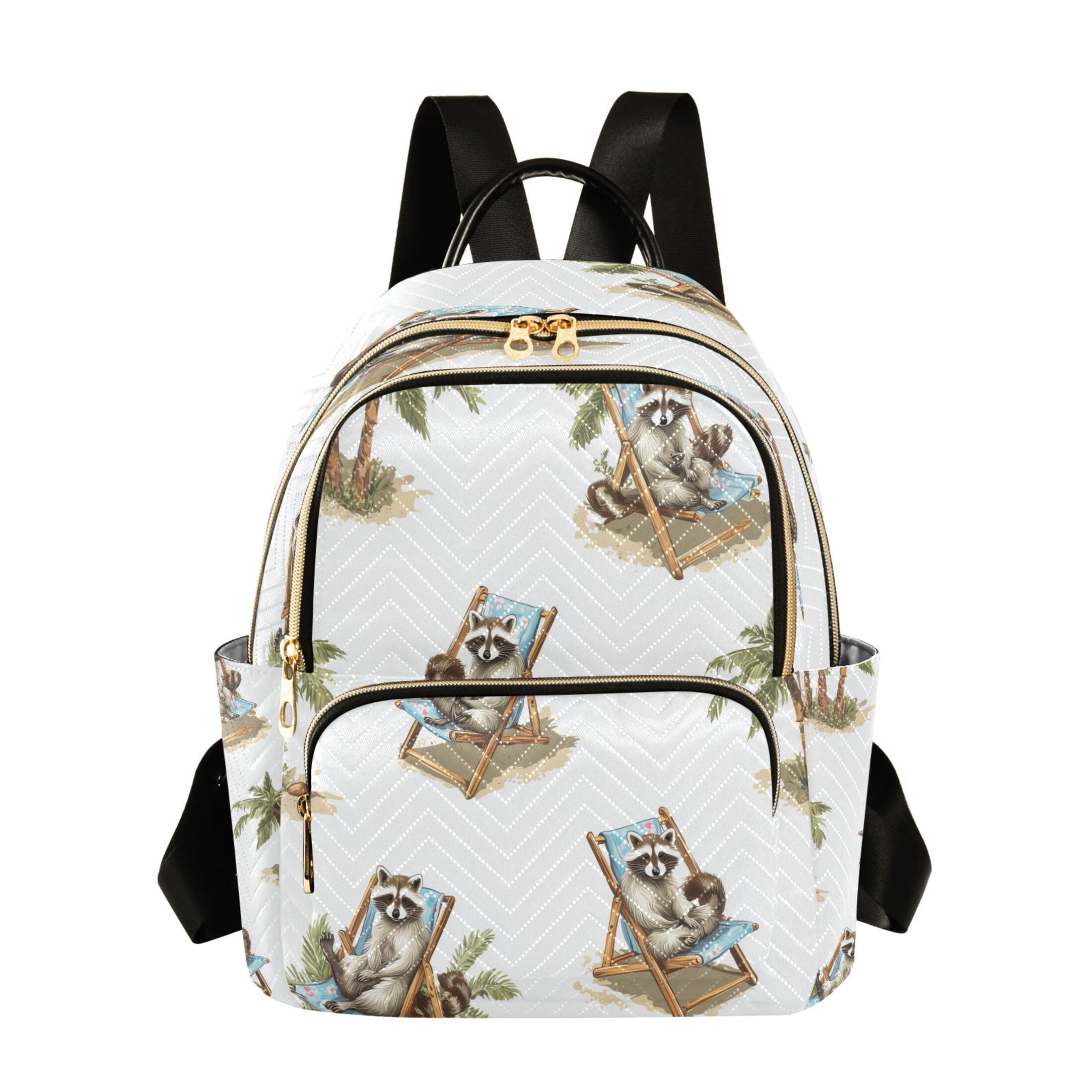Led Raccoon Backpack Cute Raccoons Sunbathing on Beach Palm Tree Quilted Backpack Fashion ...