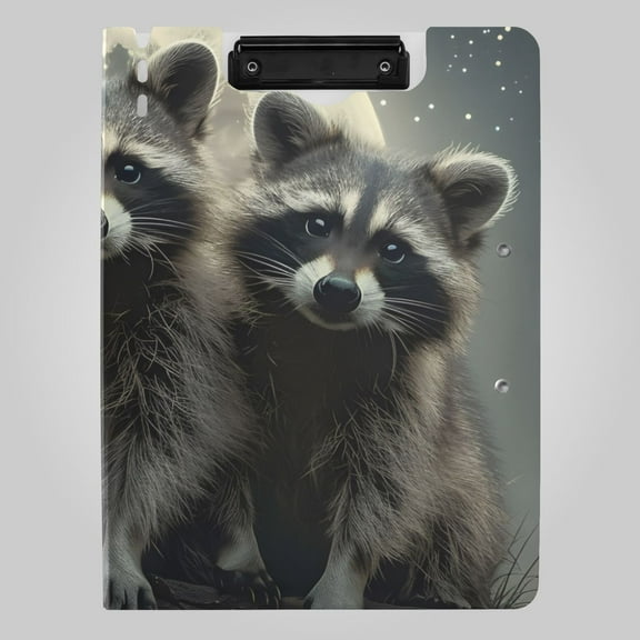 Cute Raccoons and Moon Foldable Binder Folder Clipboard with Pen Slot Double Clips A4 Size File Storage