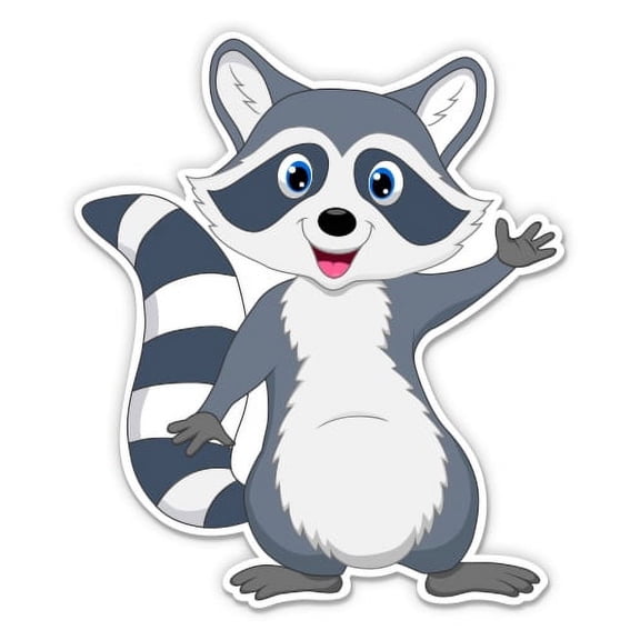 Cute Racoon Waving - 3" Vinyl Sticker - For Car Laptop I-Pad Phone Helmet Hard Hat - Waterproof Decal