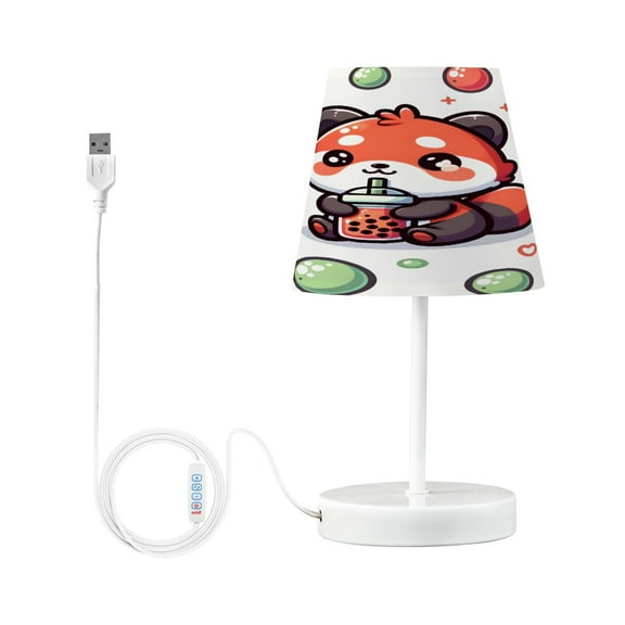 Cute Racoon with Bubble Tea Cartoon Desk Lamp LED Table Nightstand Lamps with 3 Color Temperatures for Home Bedroom Living Room Decor 6x11