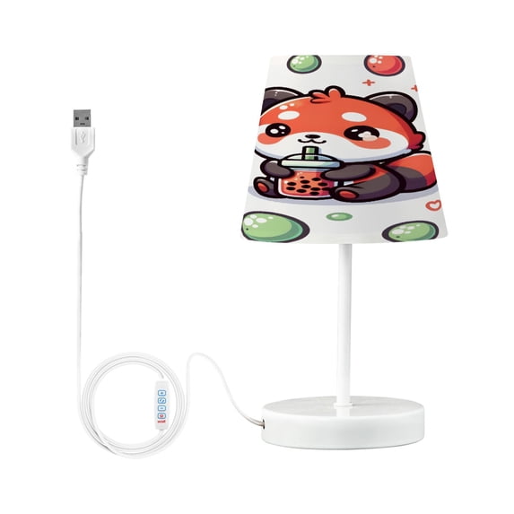 Cute Racoon with Bubble Tea Cartoon Desk Lamp LED Table Nightstand Lamps with 3 Color Temperatures for Home Bedroom Living Room Decor 8x12