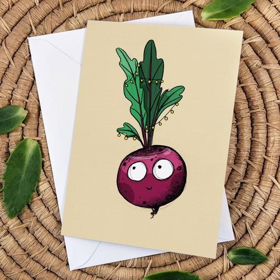 Cute Radish Greeting Card with Cartoon Design – Blank Inside for Personalized Messages – Includes Envelope – Perfect for Any Occasion