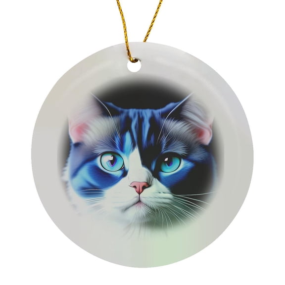 3drose, Cute Ragdoll Cat Face, Black Background. Digital Art Gift for Anyone, Circle Porcelain Ornament