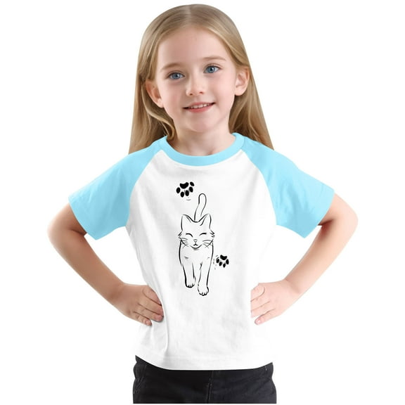 Cute Raglan Graphic Tees for Girls Size 3-14 Summer Short Sleeve Baseball T-Shirts Loose Fit Round Neck Going Out Tops Blue， 3 Years
