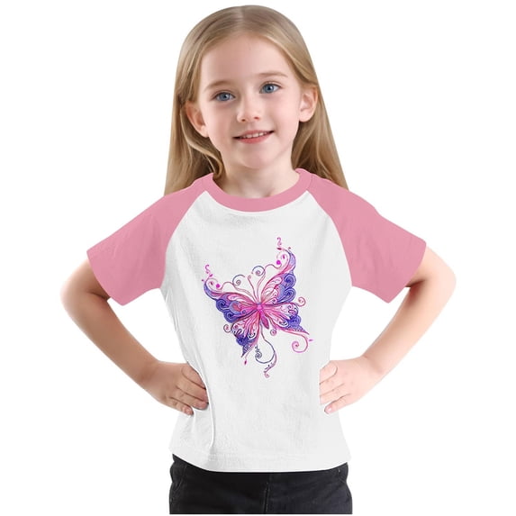 Cute Raglan Graphic Tees for Girls Size 3-14 Summer Short Sleeve Baseball T-Shirts Loose Fit Round Neck Going Out Tops Pink, 4 Years