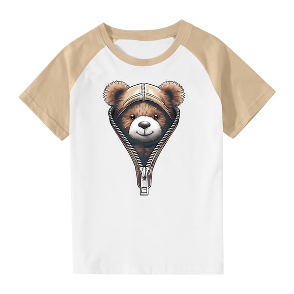 Cute Raglan Graphic Tees for Girls Summer Short Sleeve Baseball T-Shirts Loose Fit Round Neck Casual Going Out Tops Beige, 4 Years