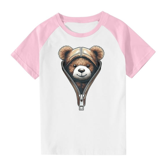 Cute Raglan Graphic Tees for Girls Summer Short Sleeve Baseball T-Shirts Loose Fit Round Neck Casual Going Out Tops Pink, 7 Years