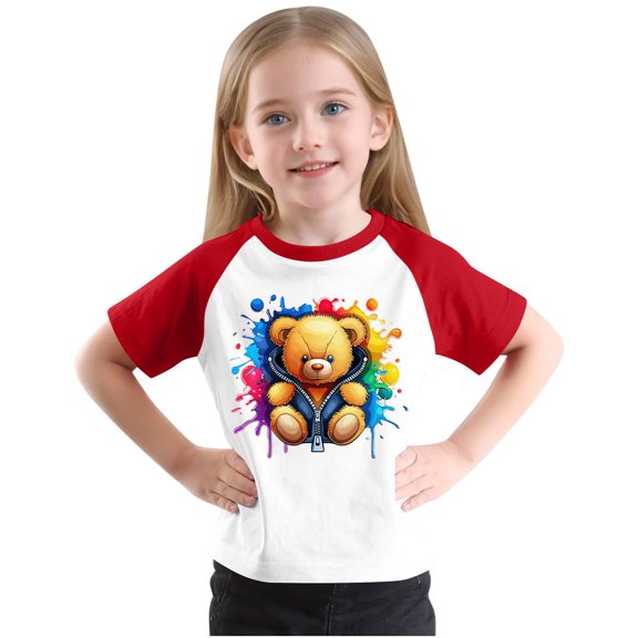 Cute Raglan Graphic Tees for Girls Summer Short Sleeve Baseball T-Shirts Loose Fit Round Neck Casual Going Out Tops Red， 11 Years