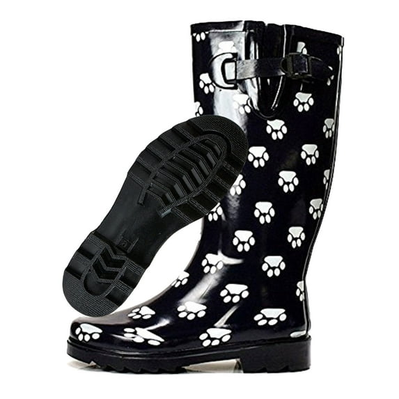 Cute Rain Boots for Women Black Paw Fashion Rain Shoes Winter Outdoor Non-Slip Snow Boots