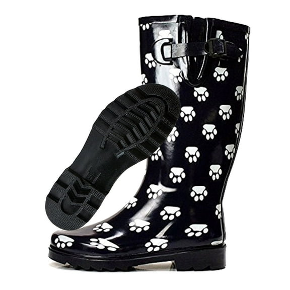 Cute Rain Boots for Women Black Paw Fashion Rain Shoes Winter Outdoor Non-Slip Snow Boots