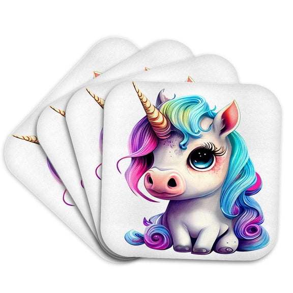3drose, Cute Rainbow Baby Unicorn Illustration, Set of 4 Coasters - Soft