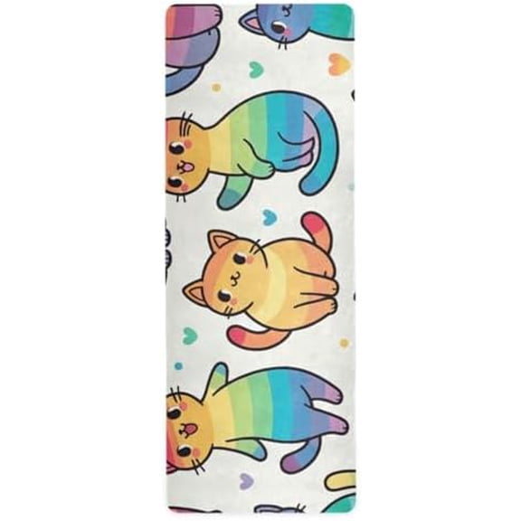 Cute Rainbow Cat Yoga Mat Thick Non Slip Yoga Mat Workout Mat for Men Women, Exercise & Exercise Mat for Home Gym, Yoga, Pilates, Stretching, and Floor$$Sport & Recreation Other