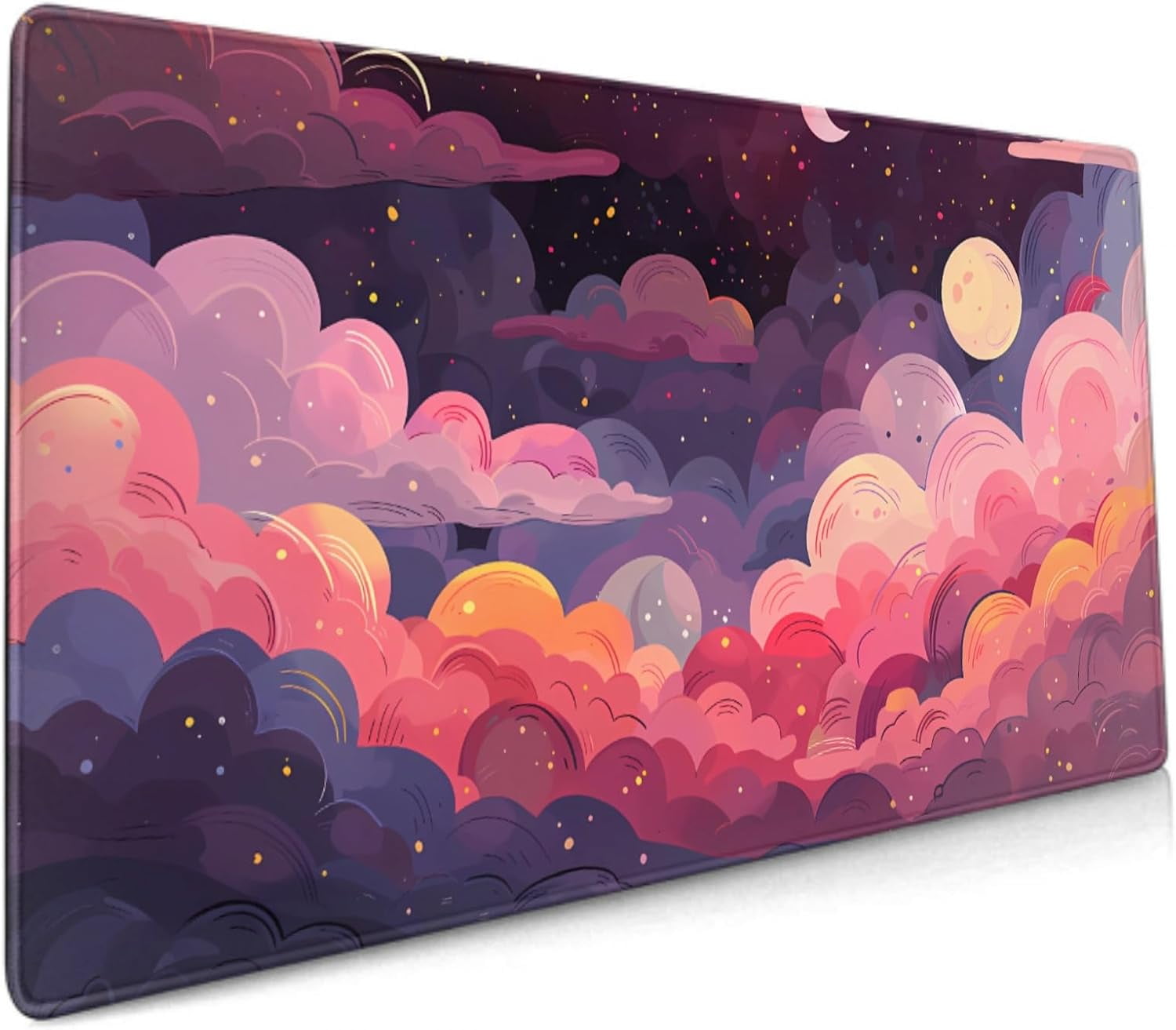 Cute Rainbow Cloud XXL Gaming Mouse Pad 35.4x15.7in Pink Purple Kawaii Design, Extended Large Mousepad, NonSlip Rubber Base, Stitched Edges, Ideal for Home Office