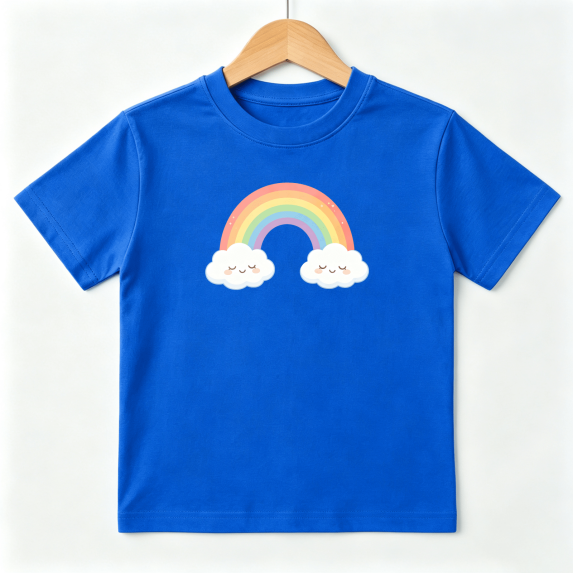 Cute Rainbow Clouds Boys Graphic Tees Pastel Kids T-Shirt 100% Cotton Short Sleeve Tops Ages 4-13Y