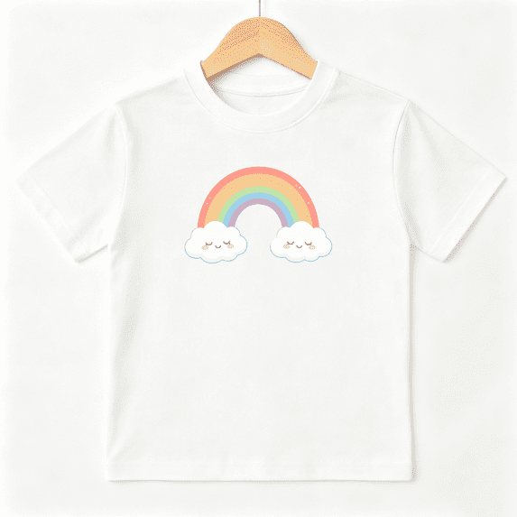 Cute Rainbow Clouds Boys Graphic Tees Pastel Kids T-Shirt 100% Cotton Short Sleeve Tops Ages 4-13Y
