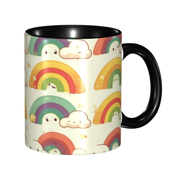 Cute Rainbow Coffee Mug Fun Custom Ceramic Mugs 11oz Black