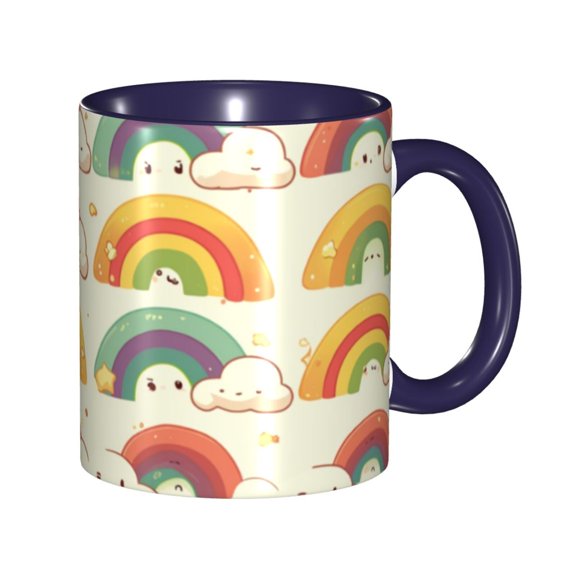 Cute Rainbow Coffee Mug Fun Custom Ceramic Mugs 11oz Navy Blue