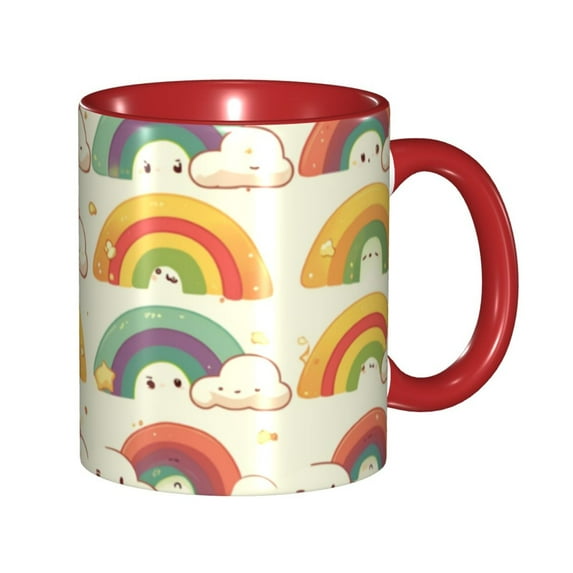 Cute Rainbow Coffee Mug Fun Custom Ceramic Mugs 11oz Red