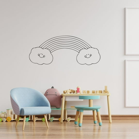 Cute Rainbow Design Clouds Smiling Cute Decoration Vinyl Rainbow Design Wall Sticker Wall Art Wall Decal Boys Girls Kids Room Design Bedroom House Home Decor Stickers Decoration Size(24x40 inch)