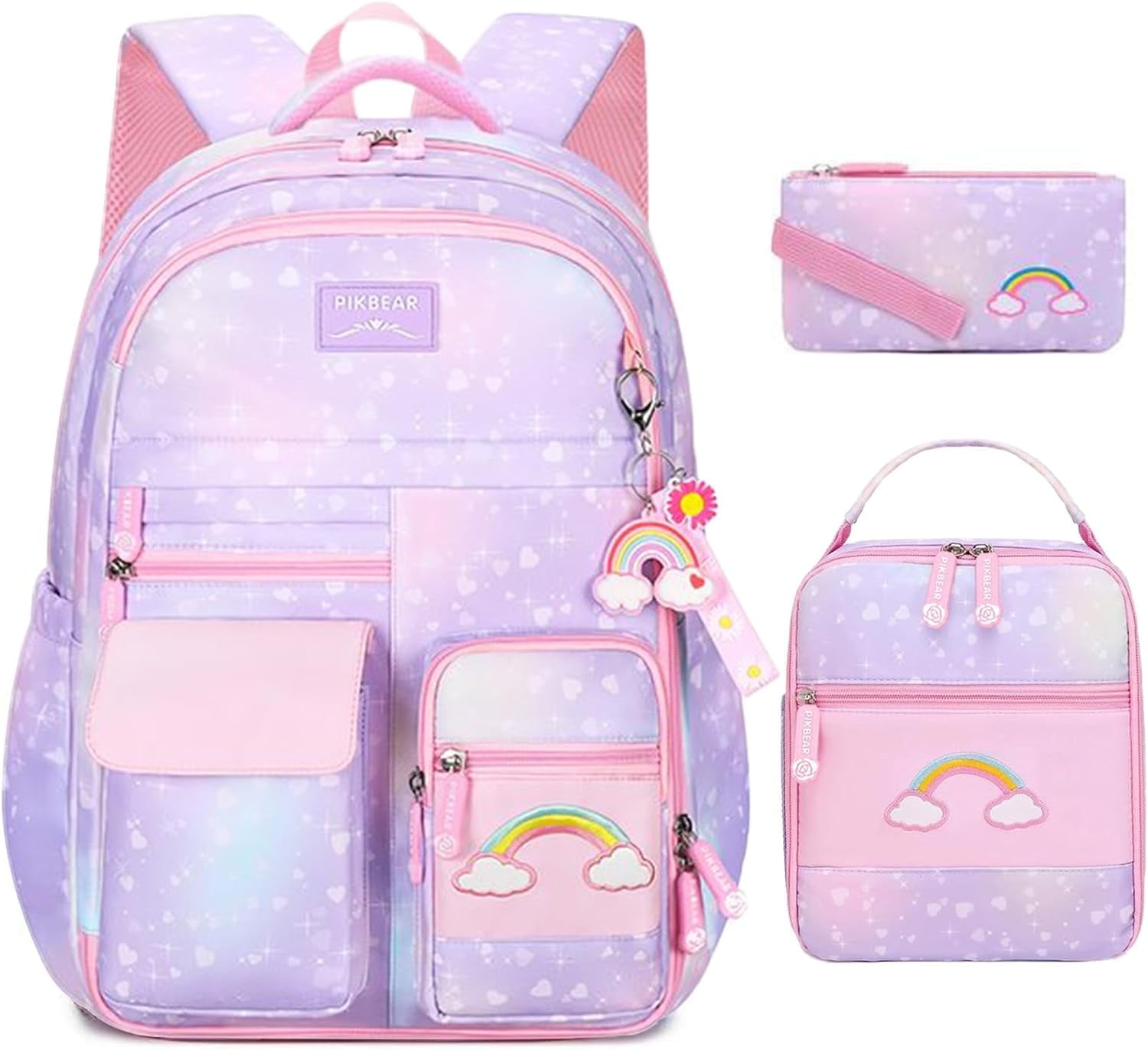 Cute Rainbow Backpack for Girls Pink Student Backpack with Lunch Bag 16.5 inch Kids Backpack Large Capacity Laptop Backpack Pink Walmart
