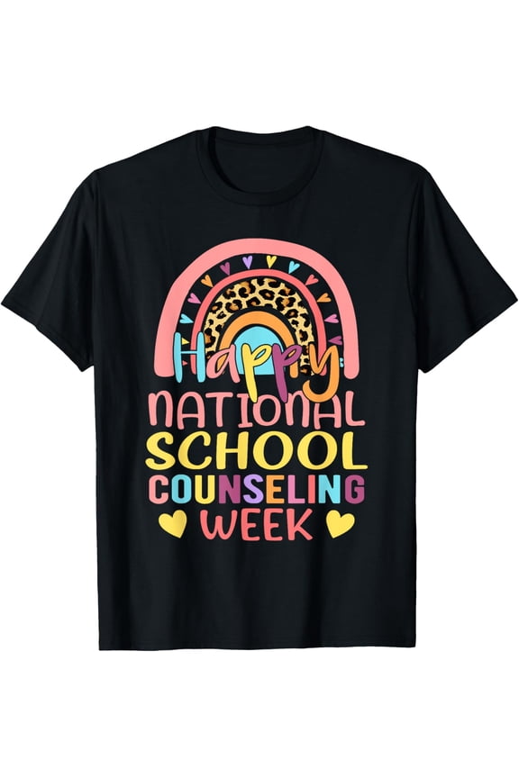 Cute Rainbow Happy National School Counseling Week Counselor T-Shirt