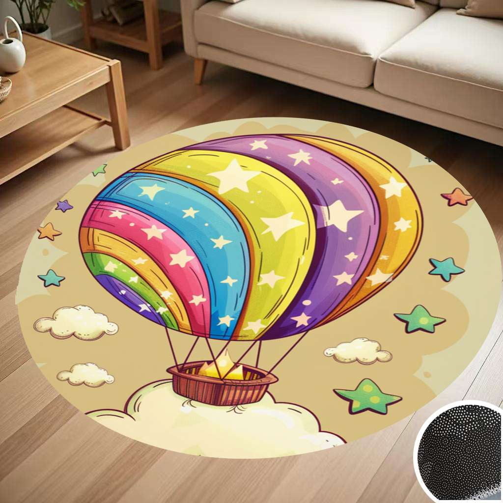 Cute Rainbow Hot Air Balloon Round Carpet Living Room Bedroom Home